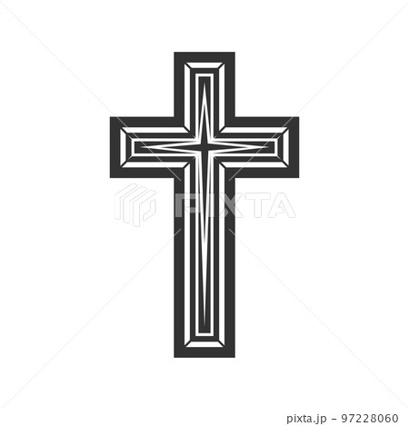 Crucifix isolated black christian religion cross. Vector catholic or baptist faith symbol, burial sepulture sign Crucifix isolated black christian religion cross. Vector catholic or baptist faith symbol, burial sepulture sign 97228060