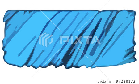 Blue rectangular shape with diagonal brush strokes in grunge style. Irregular shapes and rough edges. Design element. 97228172