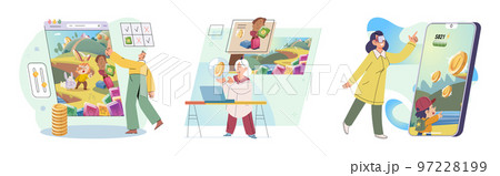 Happy man power from gaming with cryptocurrency, gameplay to earn, NFT, Metaverse, digital world Happy man power from gaming with cryptocurrency, gameplay to earn, NFT, Metaverse, digital world 97228199