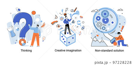 Creative thinking. People different mental mindset types or models creative. Imaginative logical and structural thinking 97228228