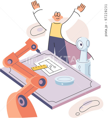 Manufacturing process at production industry, high-precision automated equipment performs work 97228231