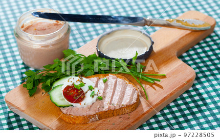 Toast with pate, cheese, cucumber 97228505