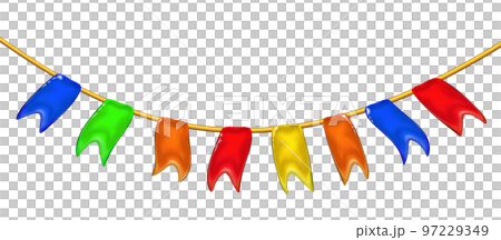 Bunting flags. Garland little flags by a rope. Png 97229349