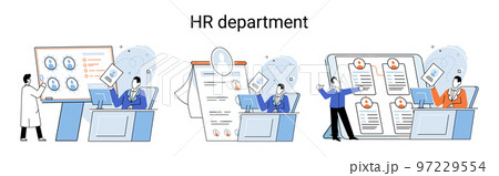 HR Human Resources department work. HR manager looking for new job candidate and reviews resumes HR Human Resources department work. HR manager looking for new job candidate and reviews resumes 97229554