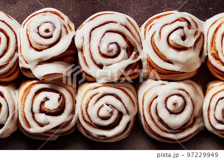 Spiral delicious cinnamon buns with thick snow-white glaze 97229949