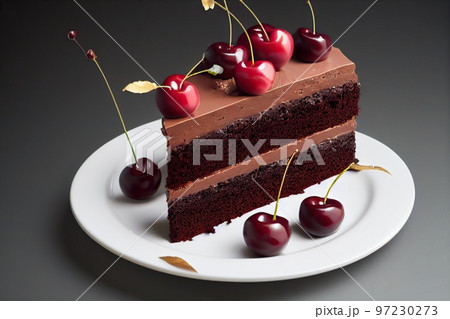 Delicious cherry pie with chocolate cream and cherry berry decoration 97230273