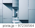 Abstract construction with corridor and grey wall background 3D render digital illustration 97230564