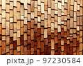 Overlapping brown wooden tiles pattern background 3D render digital illustration 97230584