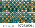 Square glossy blue and brown tiles pattern background 3D render digital illustration 97230591