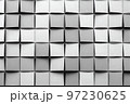 Three-dimensional uneven square grey tiles pattern 3D render digital illustration 97230625