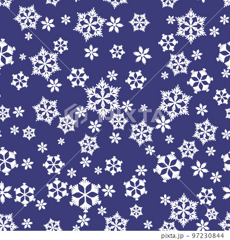 Winter seamless pattern with white snowflakes on blue background. Vector illustration for fabric, textile wallpaper, posters, gift wrapping paper. Christmas vector illustration. Falling snow 97230844