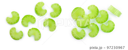 fresh celery isolated on white background.Top view. Flat lay fresh celery isolated on white background.Top view. Flat lay 97230967