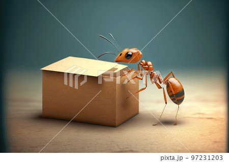 Yellow ants carrying box isolated on yellow blue background Yellow ants carrying box isolated on yellow blue background 97231203