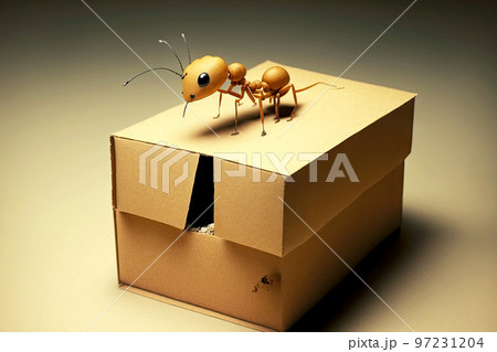 Yellow ants carrying box isolated on yellow blue background Yellow ants carrying box isolated on yellow blue background 97231204