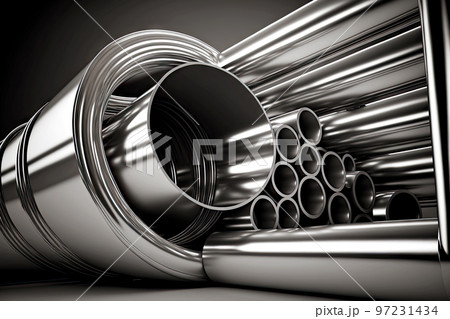 Shiny metal pipes manufactured by aluminum industry factory 97231434
