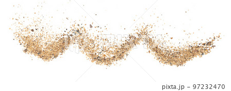 Big size Sand flying explosion, Golden grain wave explode. Abstract cloud fly. Yellow colored sand splash throwing in Air. White background Isolated high speed shutter, throwing freeze stop motion Big size Sand flying explosion, Golden grain wave explode. Abstract cloud fly. Yellow colored sand splash throwing in Air. White background Isolated high speed shutter, throwing freeze stop motion 97232470
