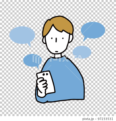 Illustration of a person interacting with a smartphone Illustration of a person interacting with a smartphone 97233531