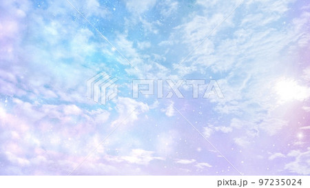 淡いグラデーションの空と雲 かわいい空の背景イラストのイラスト素材