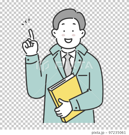 Illustration material of a male worker pointing and guiding with a smile Illustration material of a male worker pointing and guiding with a smile 97235061
