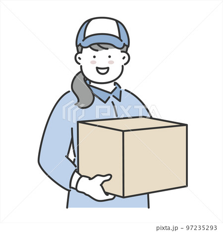 ダンボールを持つ引越し業社の女性作業員 ダンボールを持つ引越し業社の女性作業員 97235293
