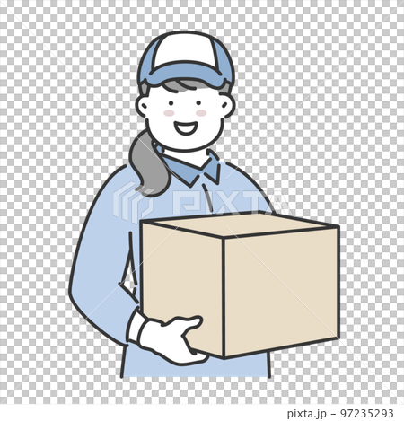 ダンボールを持つ引越し業社の女性作業員 ダンボールを持つ引越し業社の女性作業員 97235293