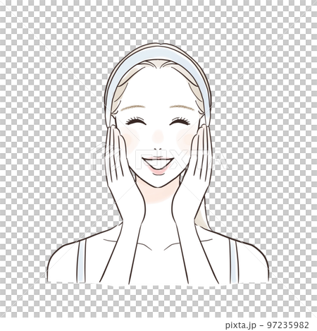 Smiling woman touching cheeks with both hands Beauty image 97235982