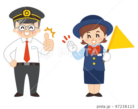 運転手の中年男性とバスガイドの女性 運転手の中年男性とバスガイドの女性 97236115