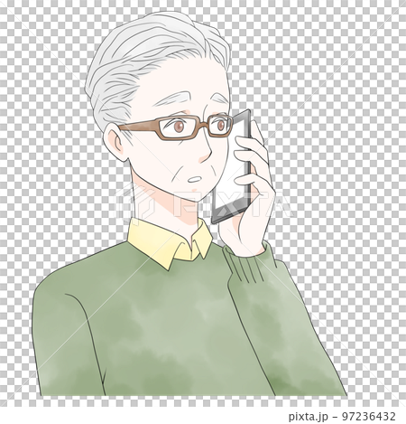 Surprised Illustration of a senior man making a phone call with a smartphone (watercolor style) Surprised Illustration of a senior man making a phone call with a smartphone (watercolor style) 97236432