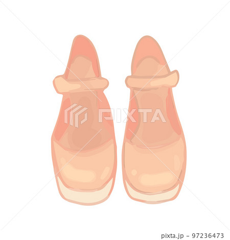 Hand drawn isolated clip art illustration of peach pink Mary Jane high heel shoes 97236473