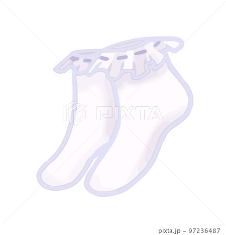 Hand-drawn cute isolated clip art illustration of a pair of white socks with ruffles Hand-drawn cute isolated clip art illustration of a pair of white socks with ruffles 97236487