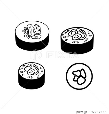 Japanese sushi set. Vector doodle outline illustration isolated on white background 97237362