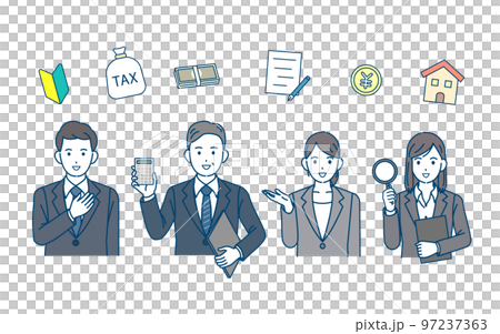 税金やお金について説明する税理士、ビジネスパーソンのイラスト 税金やお金について説明する税理士、ビジネスパーソンのイラスト 97237363