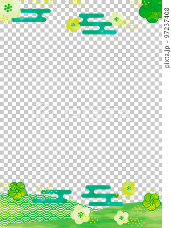 Congratulatory Japanese style upper and lower frame vertical ② Green 97237408
