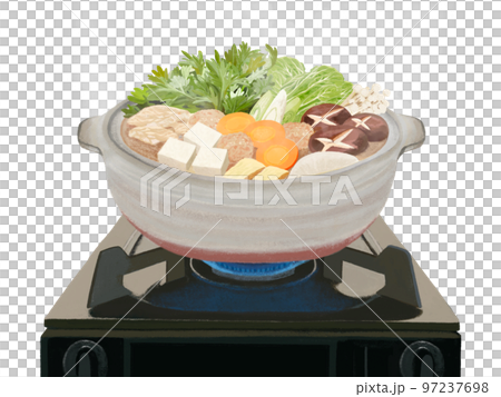 土鍋とガスコンロ(具材入りPNG透過) 土鍋とガスコンロ(具材入りPNG透過) 97237698
