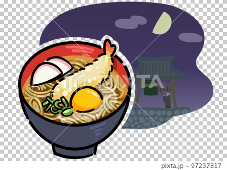 年越しそばと除夜の鐘のイメージイラスト 97237817