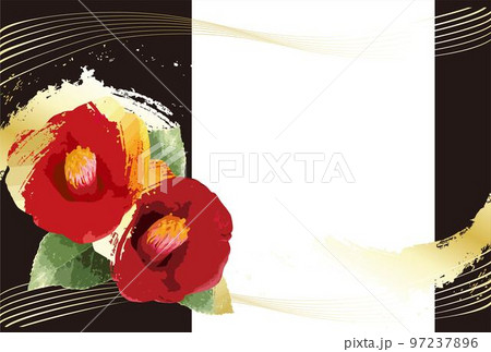 椿の花のフレーム　背景　イラスト素材 97237896