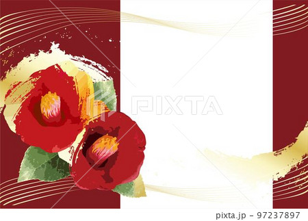 椿の花のフレーム　背景　イラスト素材 97237897