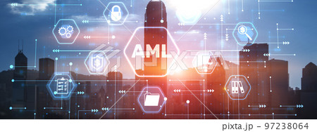 AML Anti Money Laundering Financial Bank Business Technology Concept on modern city background 97238064