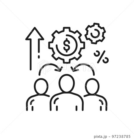 Money and three business persons for partner program or referrals network, isolated outline icon. Affiliate marketing vector, group of people and money sign Money and three business persons for partner program or referrals network, isolated outline icon. Affiliate marketing vector, group of people and money sign 97238785