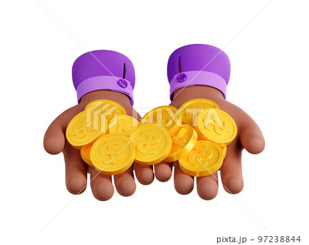 3d render black hands with golden coins, abundance 97238844