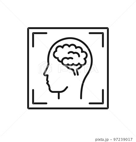 Brain computed tomography scan image isolated outline icon. Vector scan of person head. MRI diagnostic magnetic resonance tomography picture Brain computed tomography scan image isolated outline icon. Vector scan of person head. MRI diagnostic magnetic resonance tomography picture 97239017
