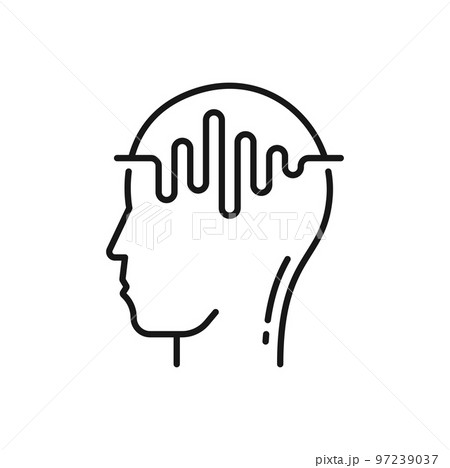 Brain computed tomography isolated outline icon. Vector medical tests machine scan person head. MRI diagnostic sign, magnetic resonance tomography 97239037