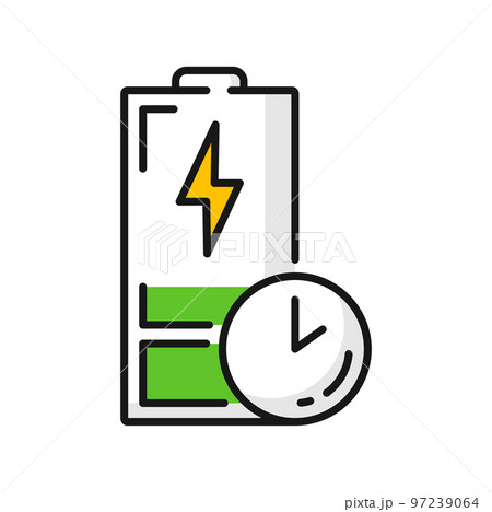 Electric car low battery, time to charge hybrid vehicle isolated color icon. Vector weak battery power, bolt or flash sign, electric vehicle quick charge Electric car low battery, time to charge hybrid vehicle isolated color icon. Vector weak battery power, bolt or flash sign, electric vehicle quick charge 97239064