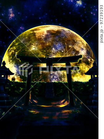 黄色い大きな月と鳥居2-2 黄色い大きな月と鳥居2-2 97239193