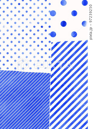 ハガキサイズの背景模様、パッチワーク模様のイラスト、縞模様とドット模様の背景イラスト 97239250