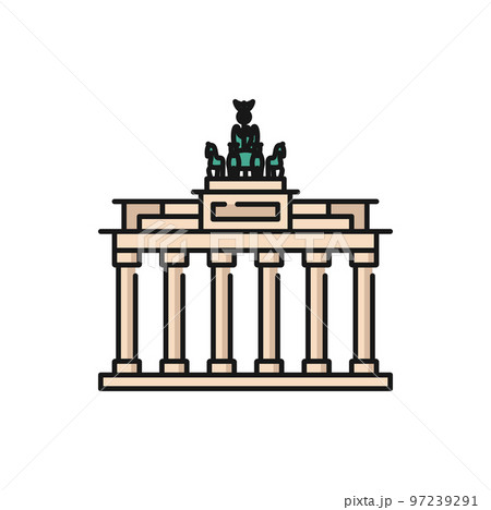 Brandenburg Gate, German tourism, history and culture tour landmark isolated color outline icon. Vector Germany travel icon, Berlin tourism emblem 97239291