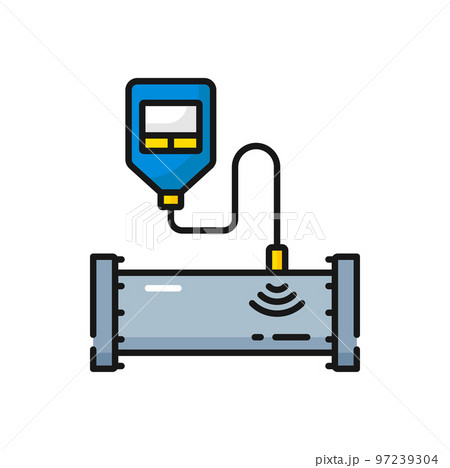 Manometer device to measure pressure in pipeline isolated color outline icon. Vector gas or oil meter or vacuum gauge device measurement tool 97239304