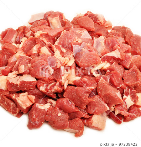 Clean very fresh red raw cow meat beef, isolated white background texture 97239422
