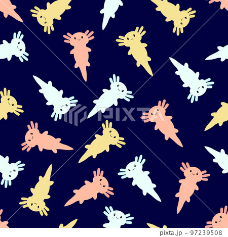 Cute cartoon axolotl. Seamless pattern. Vector. 97239508