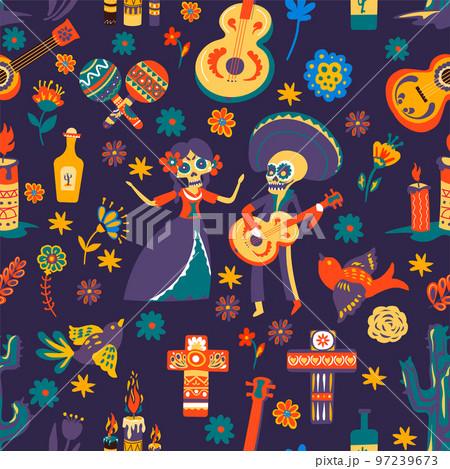 Day of the dead, Mexican holidays celebration seamless pattern 97239673